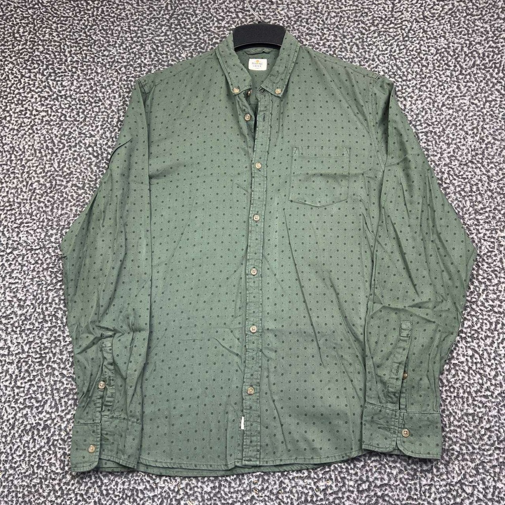 Marine Layer Button Down Shirt Men Large Green Dotted Organic Cotton Long Sleeve